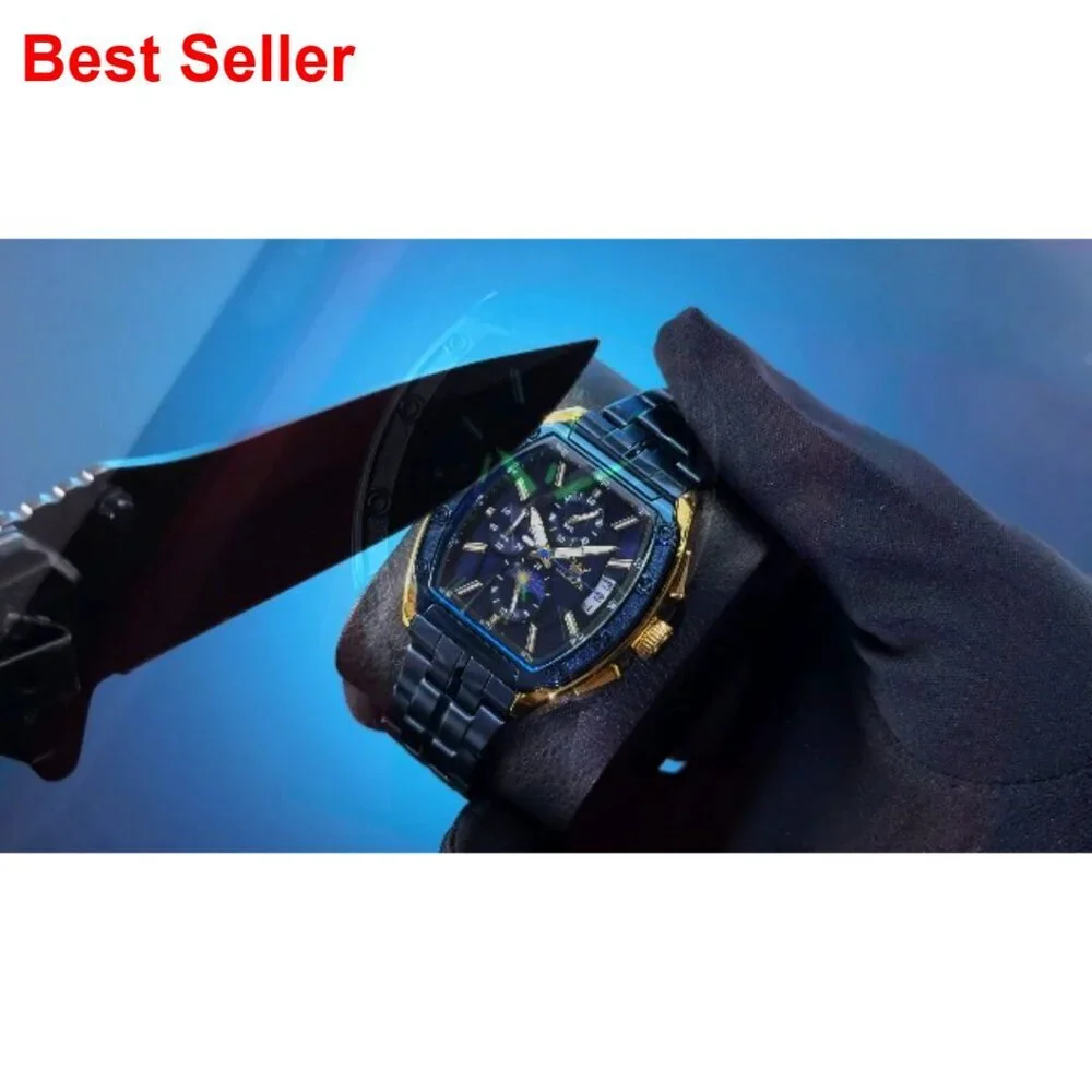 Stainless Steel Chronograph Dress Watch Moon Phase Luminous